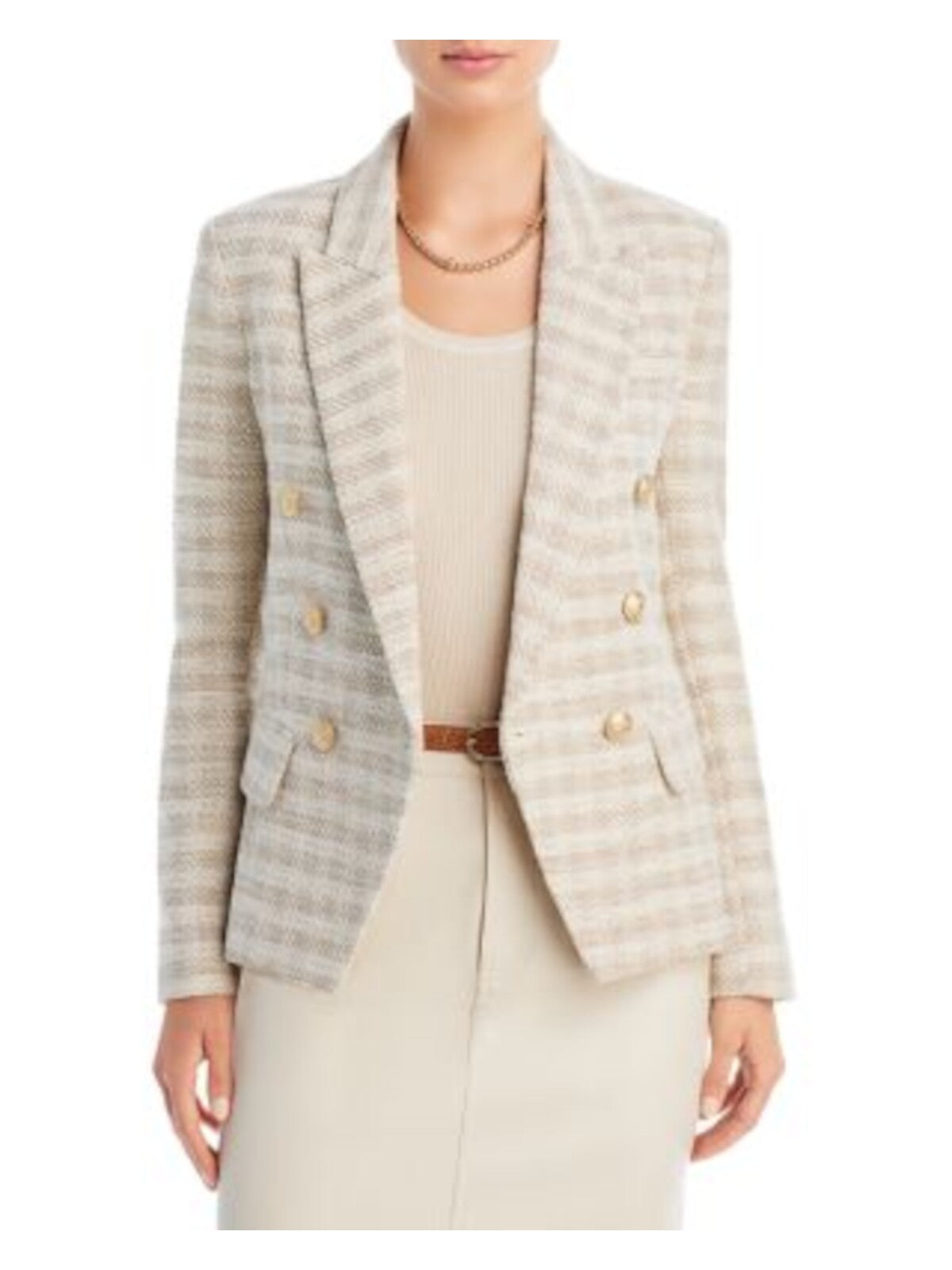 LAGENCE Womens Beige Pocketed Lined Double Breasted Check Wear To Work Blazer Jacket 10