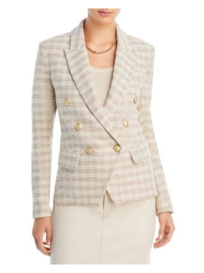 LAGENCE Womens Beige Pocketed Lined Double Breasted Check Wear To Work Blazer Jacket 10