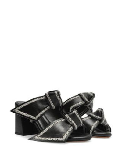 ALEXANDRE BIRMAN Womens Black Contrast Stitching Knotted Padded Clarita Almond Toe Flare Slip On Leather Heeled Sandal 37