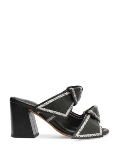 ALEXANDRE BIRMAN Womens Black Contrast Stitching Knotted Padded Clarita Almond Toe Flare Slip On Leather Heeled Sandal 37