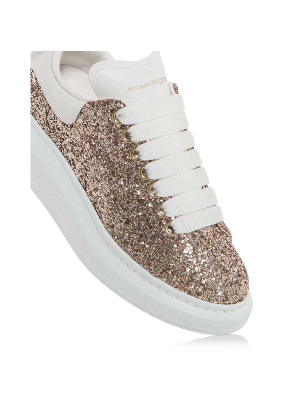 ALEXANDER MCQUEEN Womens Brown Glitter-Embellished 1-1/2" Platform Padded Round Toe Wedge Lace-Up Sneakers Shoes 37