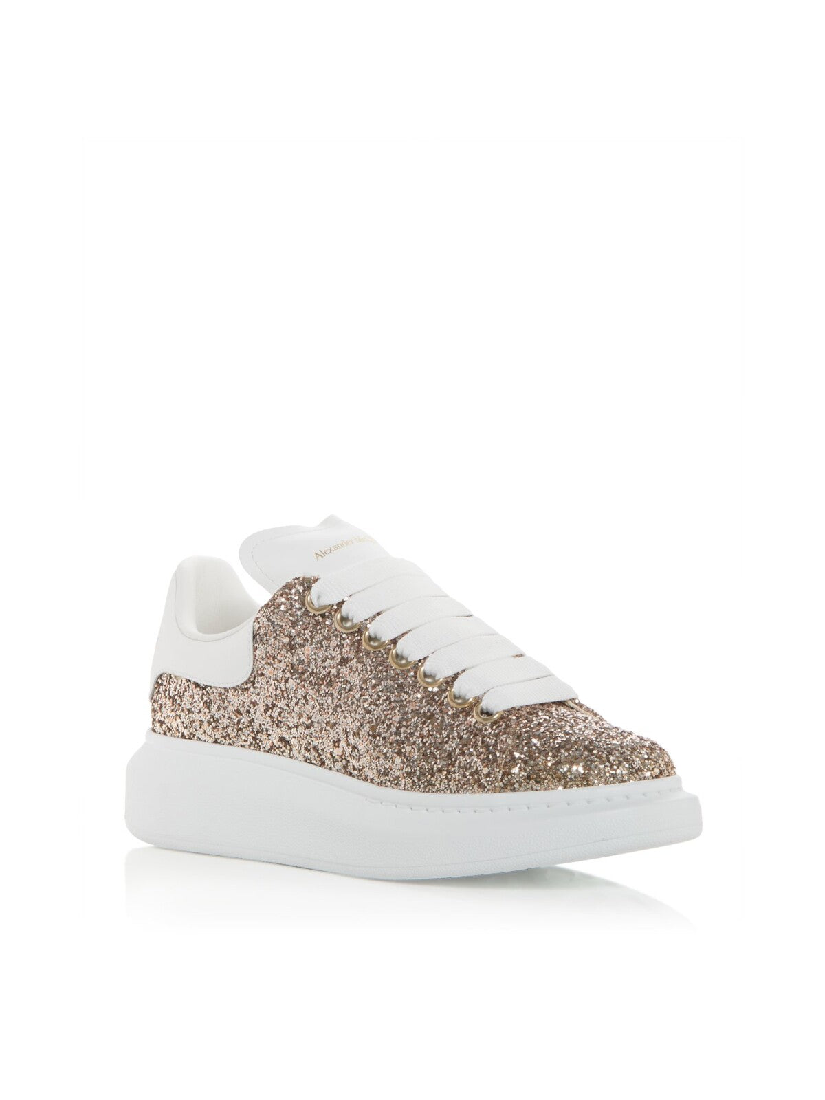 ALEXANDER MCQUEEN Womens Brown Glitter-Embellished 1-1/2" Platform Padded Round Toe Wedge Lace-Up Sneakers Shoes 37