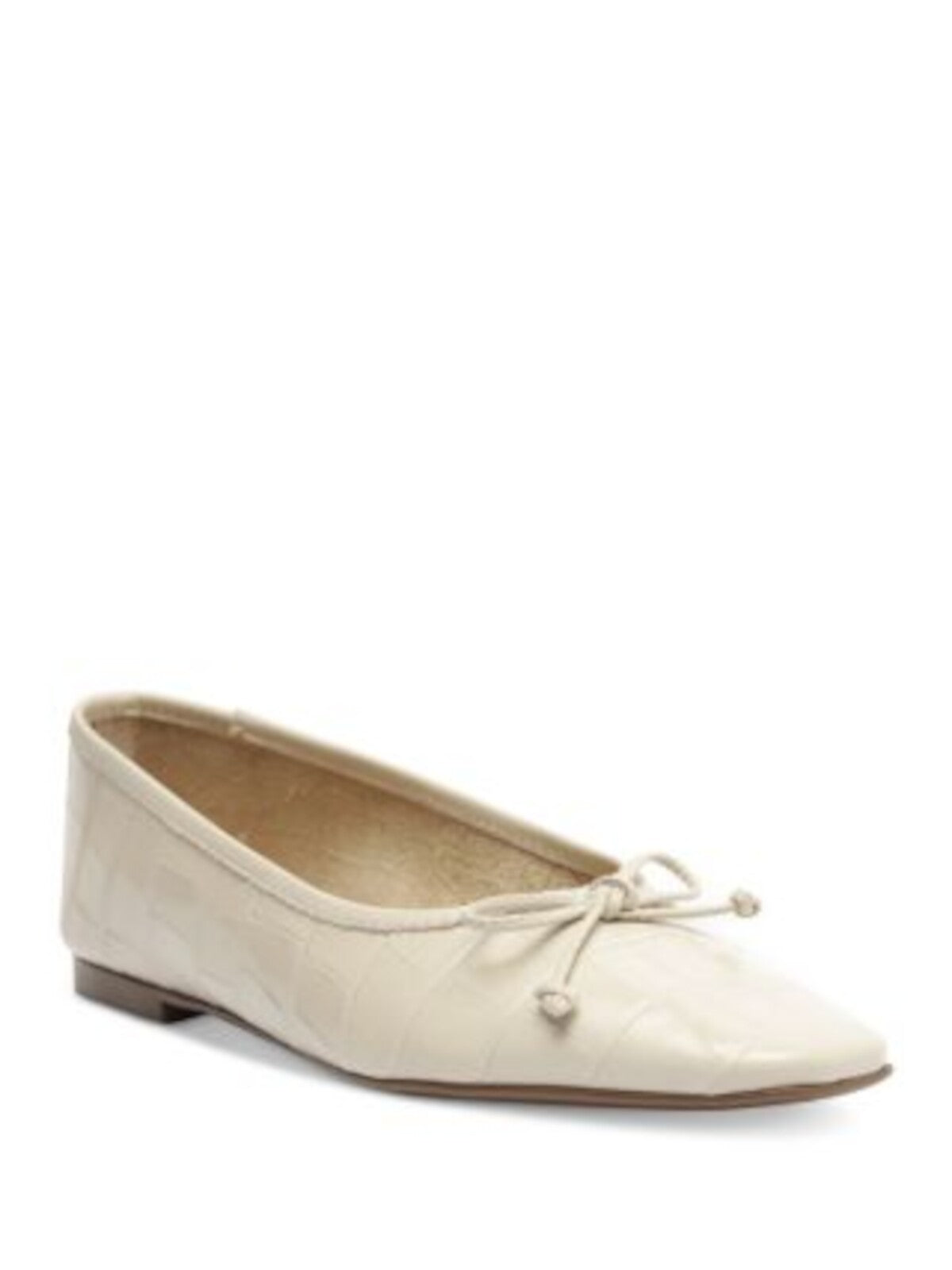 SCHUTZ Womens Beige Solid Croc Bow Accent Padded Arissa Square Toe Slip On Leather Ballet Flats 8.5 B