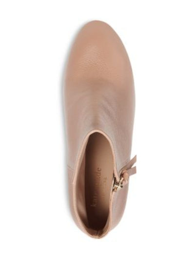 KATE SPADE NEW YORK Womens Beige Pebbled Padded Knott Round Toe Block Heel Zip-Up Leather Booties 11 B
