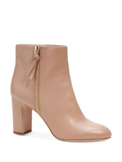 KATE SPADE NEW YORK Womens Brown Pebbled Padded Knott Round Toe Block Heel Zip-Up Leather Booties 8.5 B