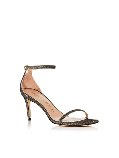 STUART WEITZMAN Womens Brown Glitter Padded Ankle Strap Strappy Nudist Open Toe Stiletto Buckle Dress Heeled Sandal 9