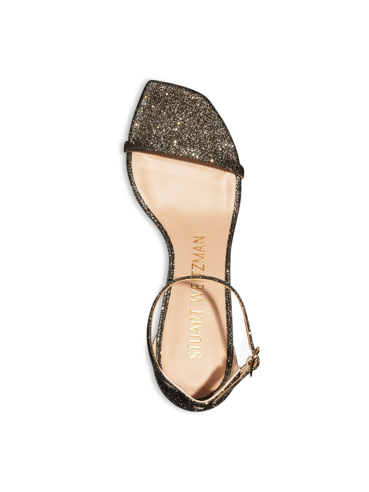 STUART WEITZMAN Womens Brown Glitter Padded Ankle Strap Strappy Nudist Open Toe Stiletto Buckle Dress Heeled Sandal 9