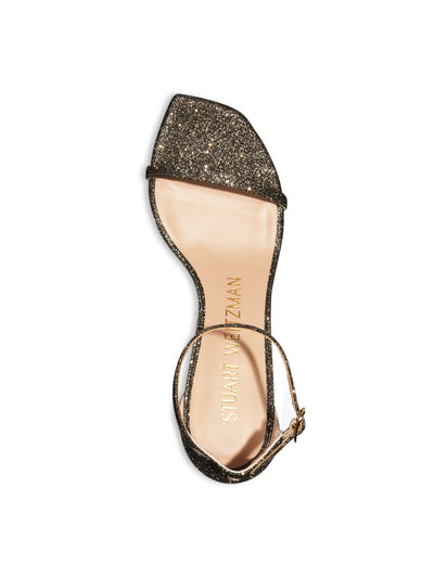 STUART WEITZMAN Womens Brown Glitter Padded Ankle Strap Strappy Nudist Open Toe Stiletto Buckle Dress Heeled Sandal 9