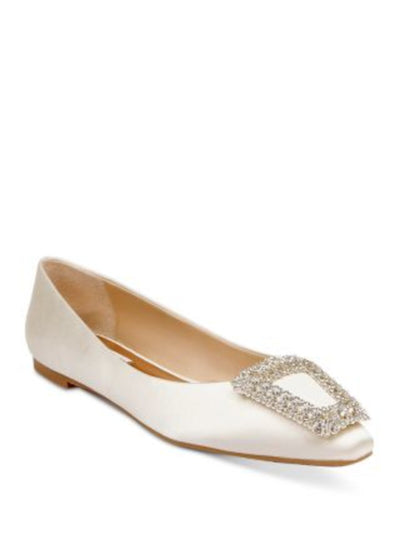 BADGLEY MISCHKA Womens Ivory Embellished Hardware Padded Emerie Pointed Toe Slip On Dress Flats Shoes 7