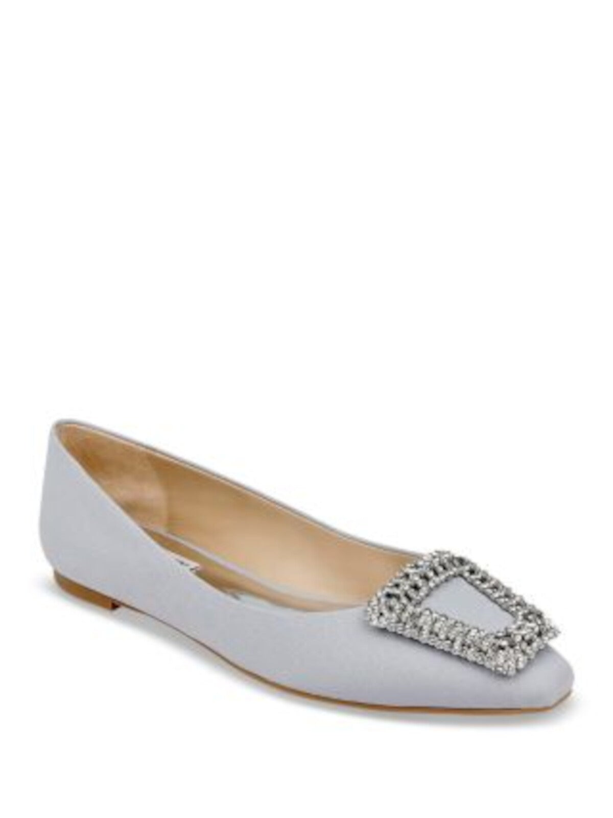 BADGLEY MISCHKA Womens Silver Embellished Hardware Rhinestone Padded Emerie Pointed Toe Slip On Flats Shoes 9