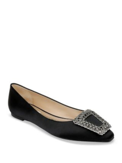 BADGLEY MISCHKA Womens Black Embellished Hardware Rhinestone Padded Emerie Pointed Toe Slip On Flats Shoes 7