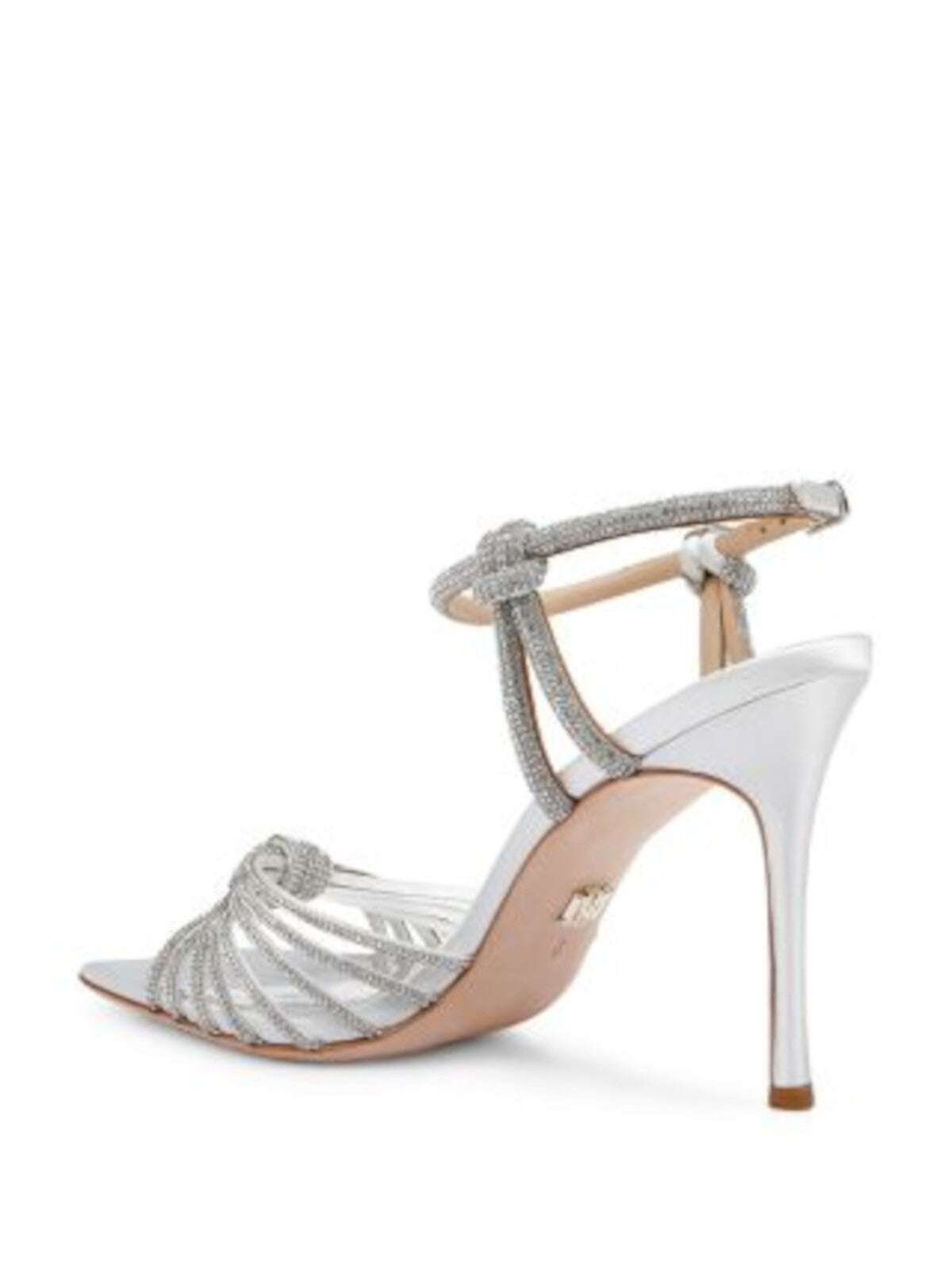 BADGLEY MISCHKA Womens White Strappy Padded Knotted Ankle Strap Embellished Estella Square Toe Stiletto Buckle Dress Heeled Sandal 9.5