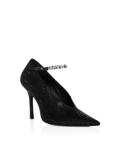 ALEXANDER WANG Womens Black Padded Deep-V Going Logo  Hardware Embellished Ankle Strap Delphine Pointed Toe Stiletto Buckle Dress Pumps Shoes 37.5