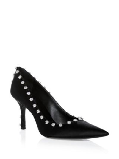 ALEXANDER WANG Womens Black Crystal Embellishments Cushioned Delphine 85 Pointed Toe Stiletto Slip On Pumps Shoes 36.5