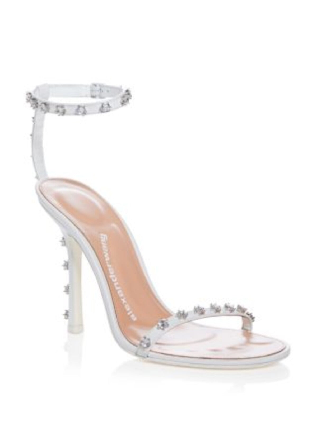 ALEXANDER WANG Womens White Embellished Ankle Strap Cushioned Nicki 105 Round Toe Stiletto Buckle Leather Dress Heeled Sandal 40