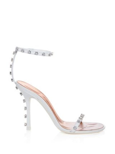 ALEXANDER WANG Womens White Embellished Ankle Strap Cushioned Nicki 105 Round Toe Stiletto Buckle Leather Dress Heeled Sandal 40