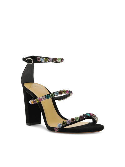 ALEXANDRE BIRMAN Womens Black Ankle Strap Padded Embellished Strappy Alexa Almond Toe Block Heel Buckle Leather Dress Heeled Sandal 36
