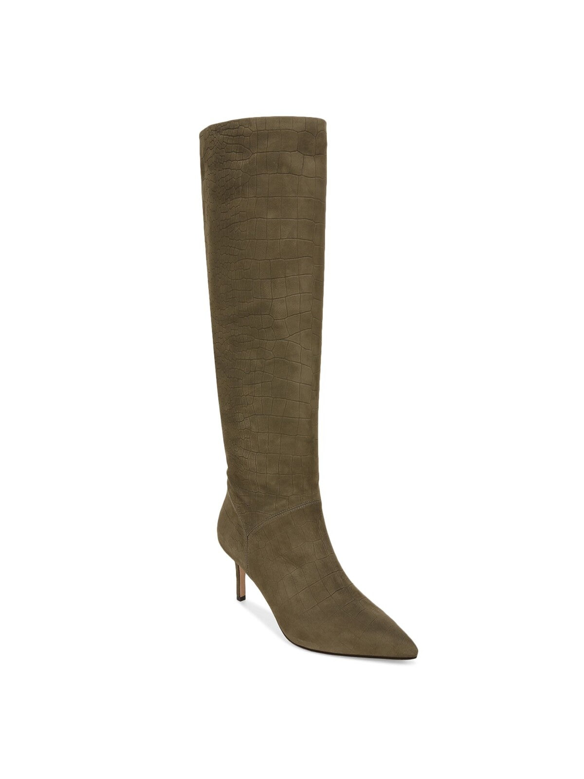 VERONICA BEARD Womens Green Croc Padded Lexington Pointed Toe Stiletto Suede Heeled Boots 9.5 M
