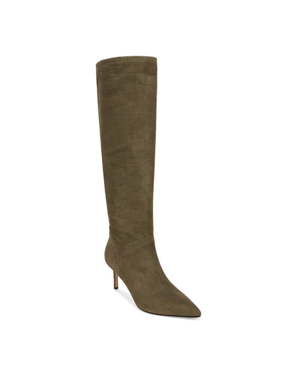 VERONICA BEARD Womens Green Croc Padded Lexington Pointed Toe Stiletto Suede Heeled Boots 9.5 M