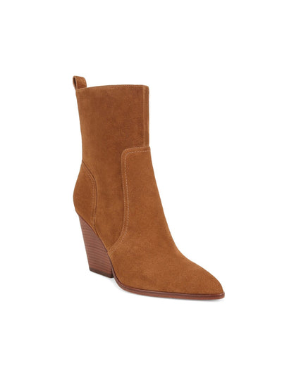 VERONICA BEARD Womens Brown Back Pull-Tab Padded Logan Pointed Toe Stacked Heel Zip-Up Leather Booties 9 M