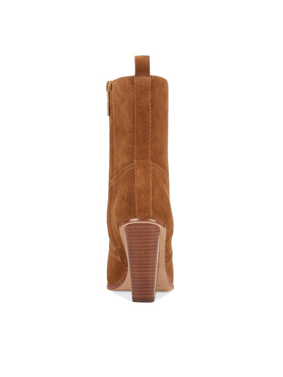 VERONICA BEARD Womens Brown Back Pull-Tab Padded Logan Pointed Toe Stacked Heel Zip-Up Leather Booties 9 M