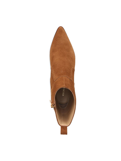 VERONICA BEARD Womens Brown Back Pull-Tab Padded Logan Pointed Toe Stacked Heel Zip-Up Leather Booties 9 M
