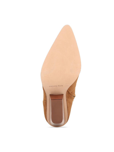 VERONICA BEARD Womens Brown Back Pull-Tab Padded Logan Pointed Toe Stacked Heel Zip-Up Leather Booties M