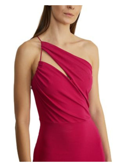 ET OCHS Womens Pink Cut Out Zippered Shirred Lined Sleeveless Asymmetrical Neckline Midi Cocktail Body Con Dress 2