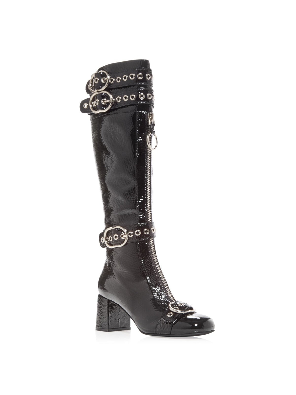 JEFFEREY CAMPBELL Womens Black Buckled Strap Accents Zipper Accent Padded Jenine Round Toe Block Heel Zip-Up Leather Heeled Boots 6 M