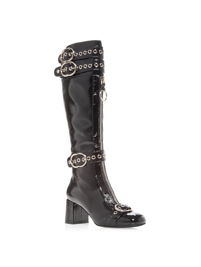 JEFFEREY CAMPBELL Womens Black Buckled Strap Accents Zipper Accent Padded Jenine Round Toe Block Heel Zip-Up Leather Heeled Boots 6 M