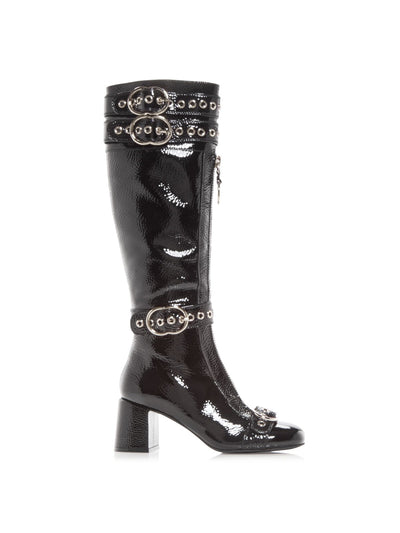 JEFFEREY CAMPBELL Womens Black Buckled Strap Accents Zipper Accent Padded Jenine Round Toe Block Heel Zip-Up Leather Heeled Boots 6 M
