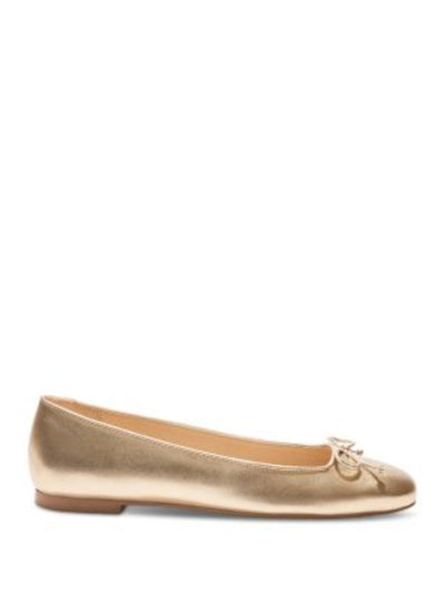 JACK ROGERS Womens Gold Metallic Bow Accent Padded Kenlyn Round Toe Slip On Leather Ballet Flats 7.5 M