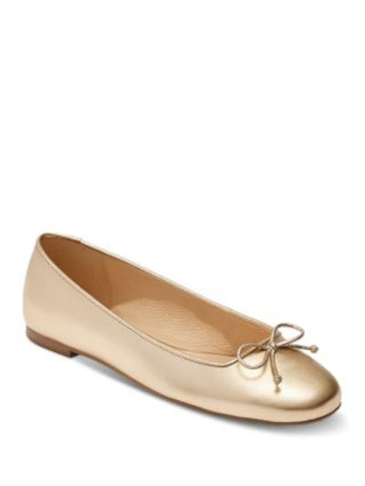 JACK ROGERS Womens Gold Metallic Bow Accent Padded Kenlyn Round Toe Slip On Leather Ballet Flats 7.5 M