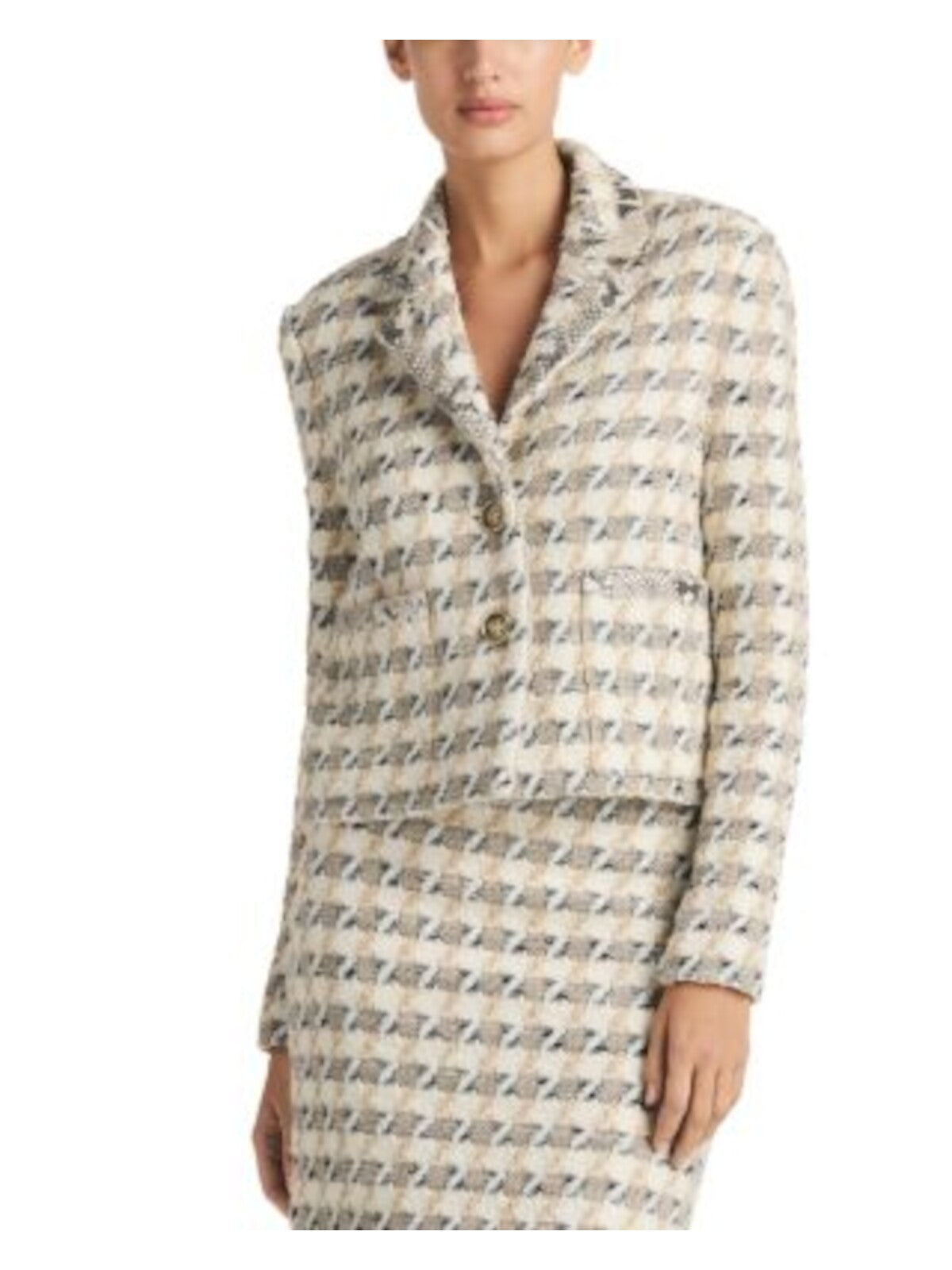 ST JOHN Womens Beige Pocketed Buttoned Ribbed Knit Back Notche Wear To Work Blazer Jacket 12