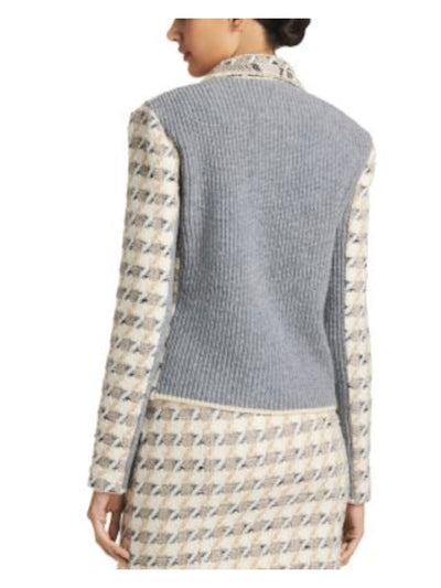 ST JOHN Womens Beige Pocketed Buttoned Ribbed Knit Back Notche Wear To Work Blazer Jacket 12