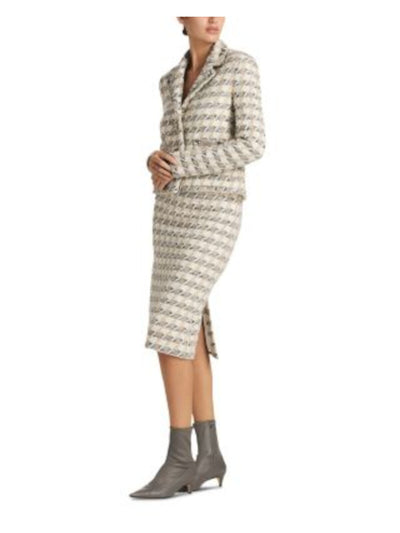 ST JOHN Womens Beige Pocketed Buttoned Ribbed Knit Back Notche Wear To Work Blazer Jacket 12