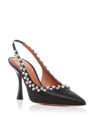 MALONE SOULIERS Womens Black Goring Rhinestone Padded Giselle Pointed Toe Slip On Dress Slingback 38.5