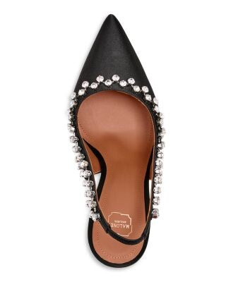 MALONE SOULIERS Womens Black Goring Rhinestone Padded Giselle Pointed Toe Slip On Dress Slingback 38.5