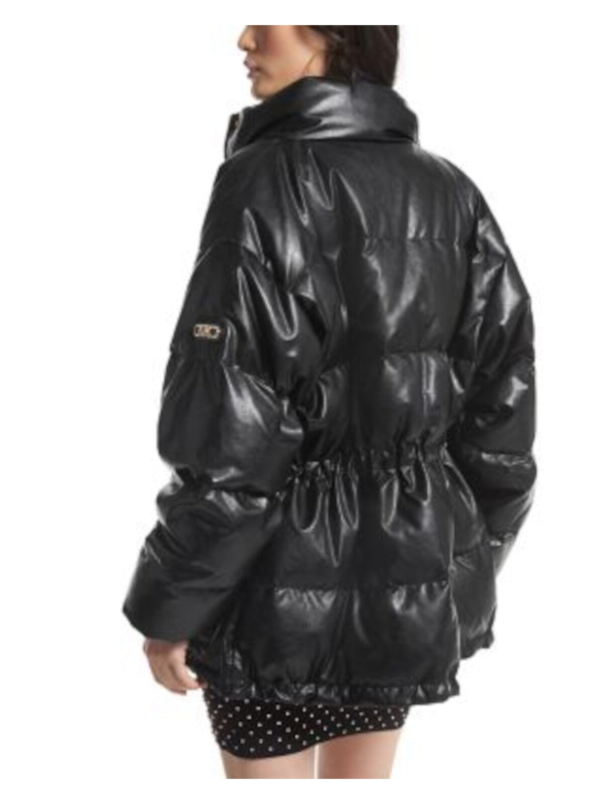 MICHAEL MICHAEL KORS Womens Black Zippered Pocketed Logo Buttons Cinch Waist Logo Ha Puffer Winter Jacket Coat XXS