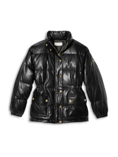 MICHAEL MICHAEL KORS Womens Black Zippered Pocketed Logo Buttons Cinch Waist Logo Ha Puffer Winter Jacket Coat XXS