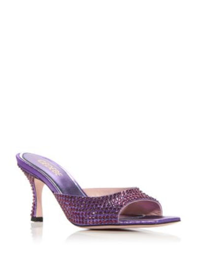 GEDEBE Womens Purple Padded Rhinestone Metallic Dita Square Toe Stiletto Slip On Dress Heeled Sandal 39.5