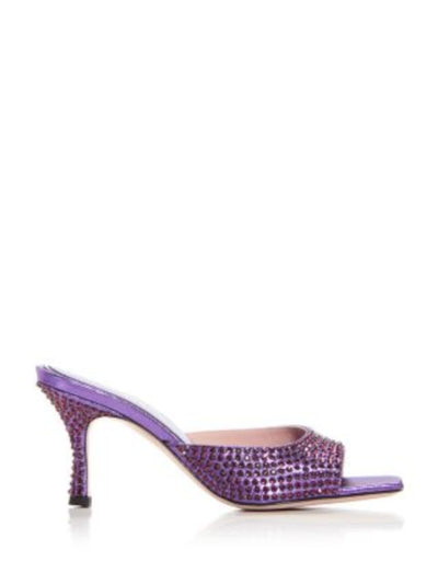 GEDEBE Womens Purple Padded Rhinestone Metallic Dita Square Toe Stiletto Slip On Dress Heeled Sandal 39.5