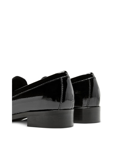 LA CANADIENNE Womens Black Chain Accent Strap Notched Padded Dalilah Almond Toe Block Heel Slip On Leather Dress Loafers Shoes 9.5