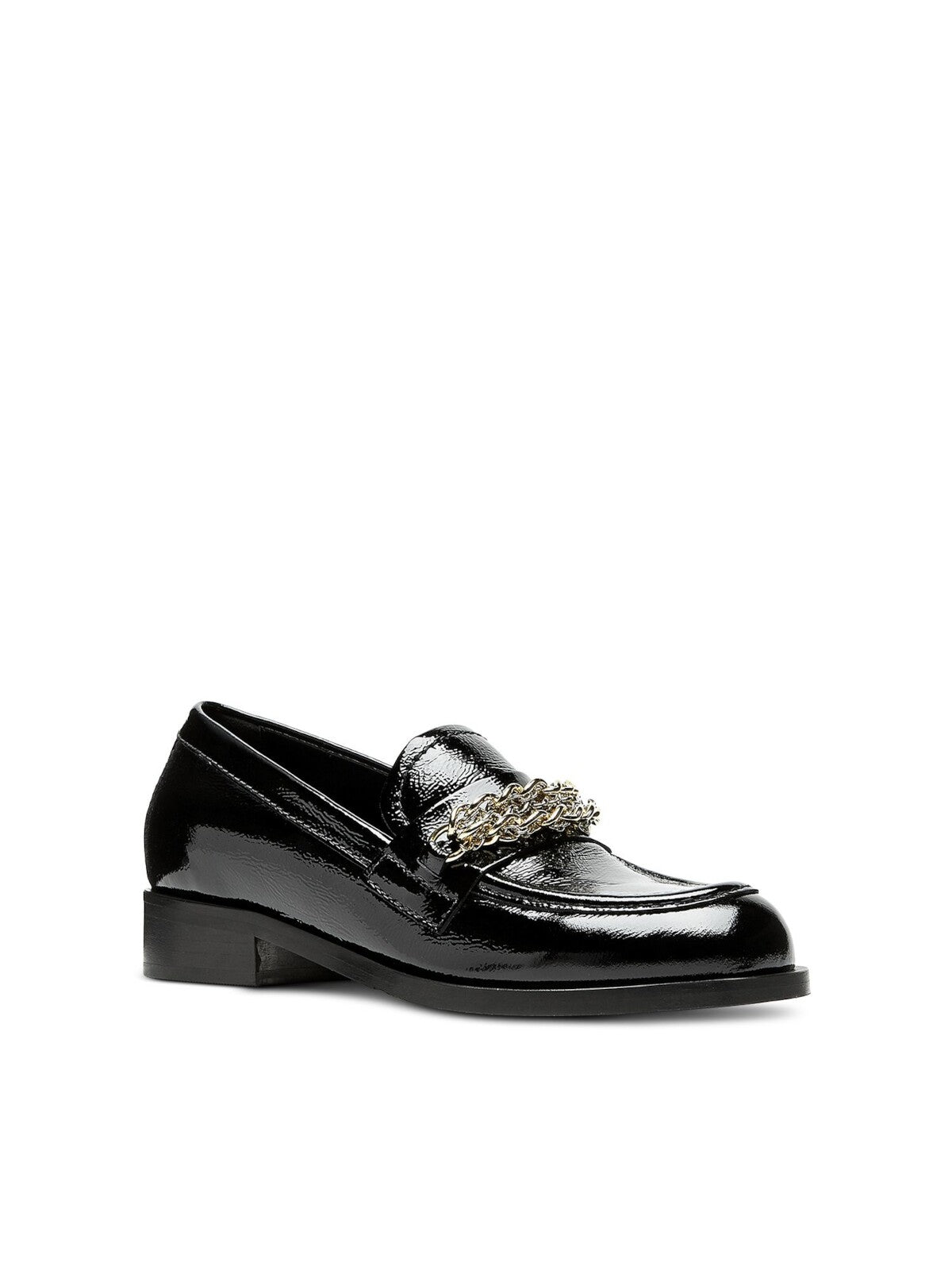 LA CANADIENNE Womens Black Chain Accent Strap Notched Padded Dalilah Almond Toe Block Heel Slip On Leather Dress Loafers Shoes 9.5