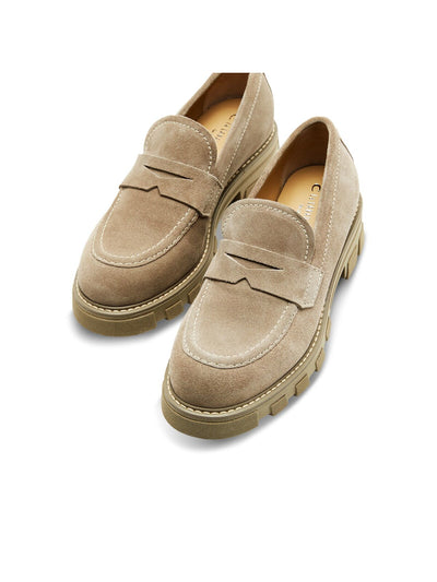 LA CANADIENNE Womens Beige Penny Strap Lug Sole Cushioned Daniel Almond Toe Slip On Leather Loafers Shoes 10 M