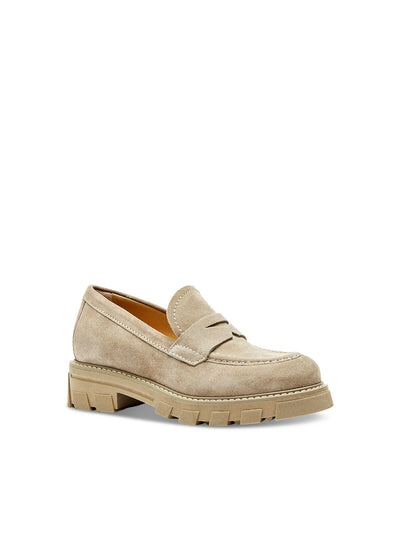 LA CANADIENNE Womens Beige Penny Strap Lug Sole Cushioned Daniel Almond Toe Slip On Leather Loafers Shoes 10 M