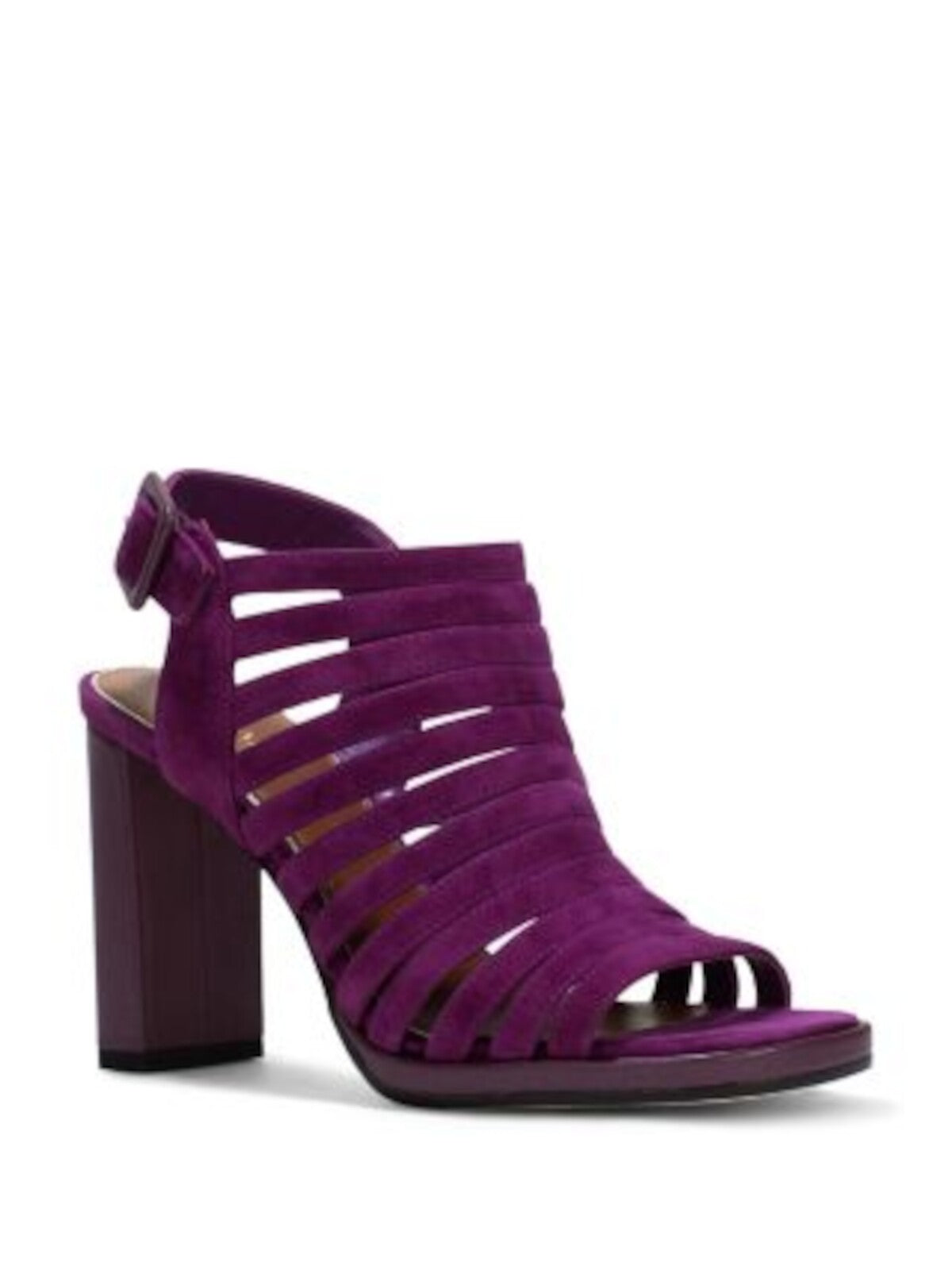 DONALD PLINER Womens Purple Strappy Padded Sevanna Square Toe Block Heel Buckle Leather Dress Slingback Sandal 7 M