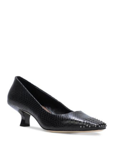 DONALD PLINER Womens Black Solid Snake Studded Cushioned Cristine Square Toe Kitten Heel Slip On Leather Pumps Shoes 6