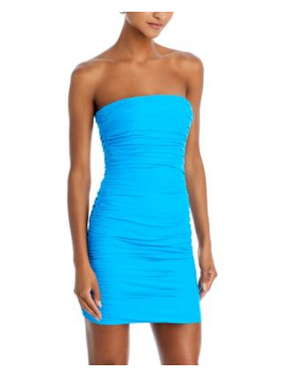 SERGIO HUDSON Womens Blue Ruched Zippered Bustier Support Bodice Sleeveless Strapless Mini Party Body Con Dress 2