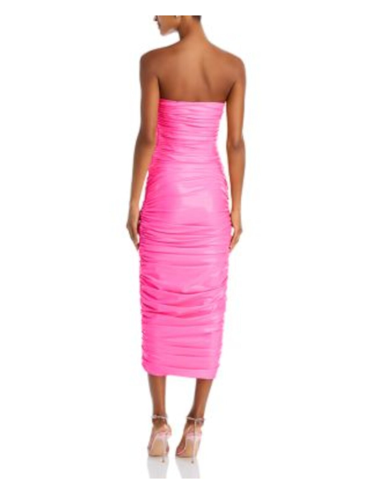 SERGIO HUDSON Womens Pink Ruched Zippered Padded Cups Lined Sleeveless Strapless Midi Evening Sheath Dress 2